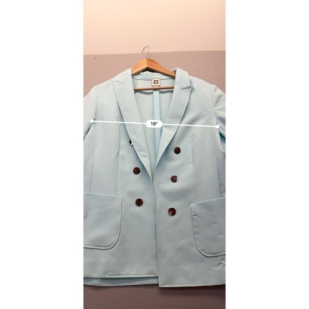 Anne Klein Womens XL Light Blue Double Breasted Blazer Jacket Career Office - Picture 3 of 8